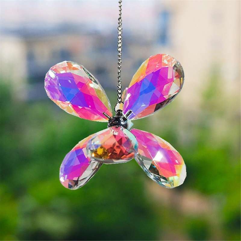 Colored Suncatcher Crystal Pendant Colorful Six-Leaf Flower Pendant Rainbow Prism Pendant