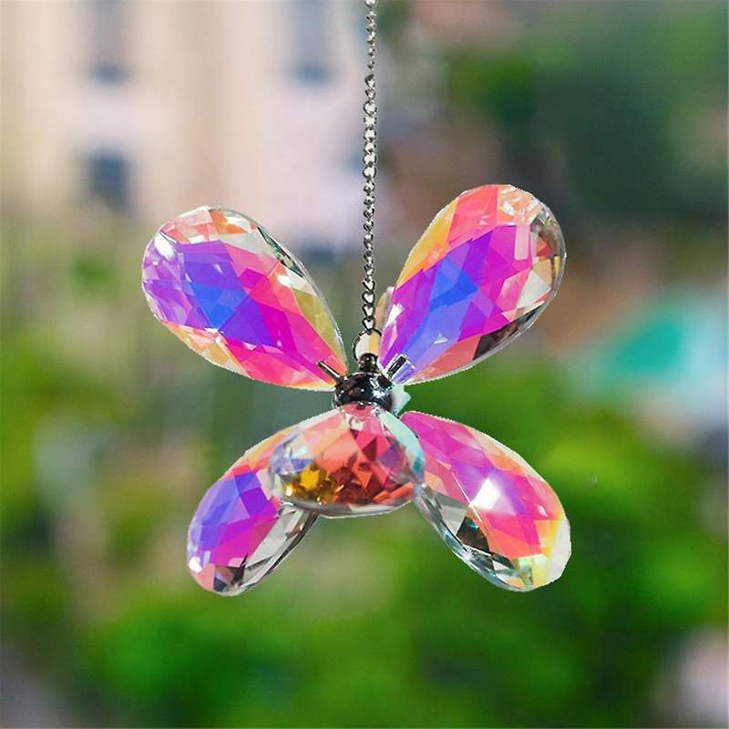Colored Suncatcher Crystal Pendant Colorful Six-Leaf Flower Pendant Rainbow Prism Pendant