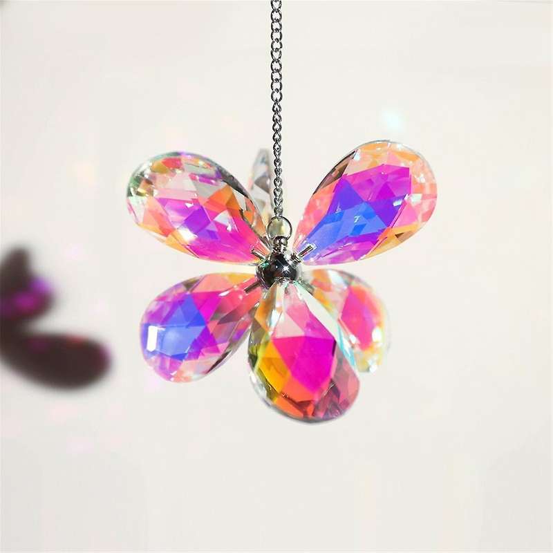 Colored Suncatcher Crystal Pendant Colorful Six-Leaf Flower Pendant Rainbow Prism Pendant