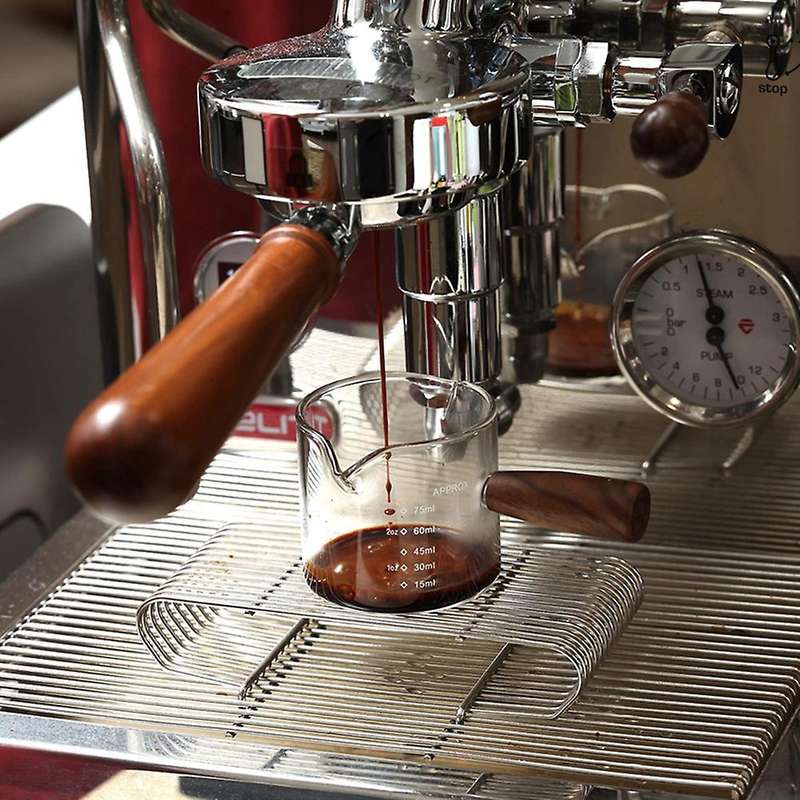 Colored Espresso Shot Glass Double Spouts, Measuring Triple Pitcher Milk Cup with 2 Spouts