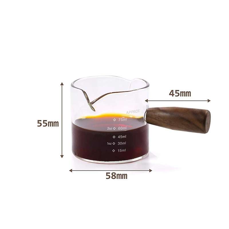 Colored Espresso Shot Glass Double Spouts, Measuring Triple Pitcher Milk Cup with 2 Spouts
