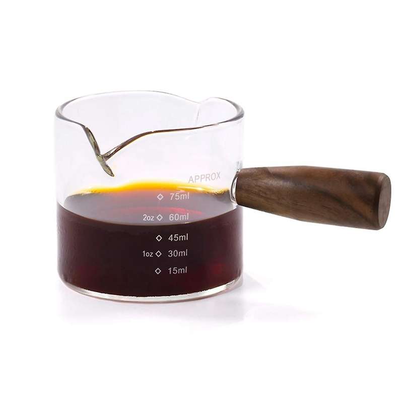 Colored Espresso Shot Glass Double Spouts, Measuring Triple Pitcher Milk Cup with 2 Spouts