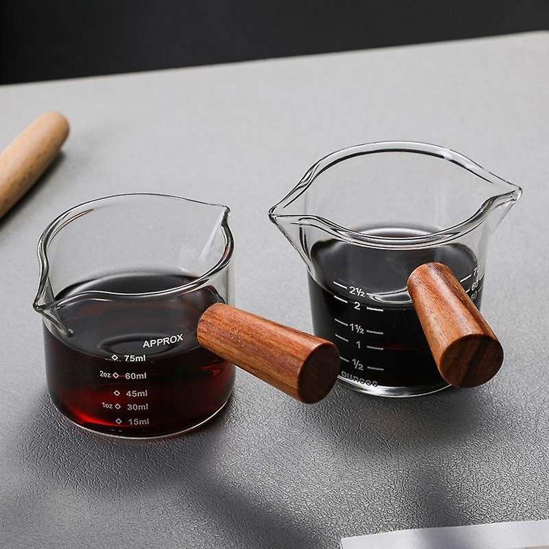 Colored Espresso Shot Glass Double Spouts, Measuring Triple Pitcher Milk Cup with 2 Spouts
