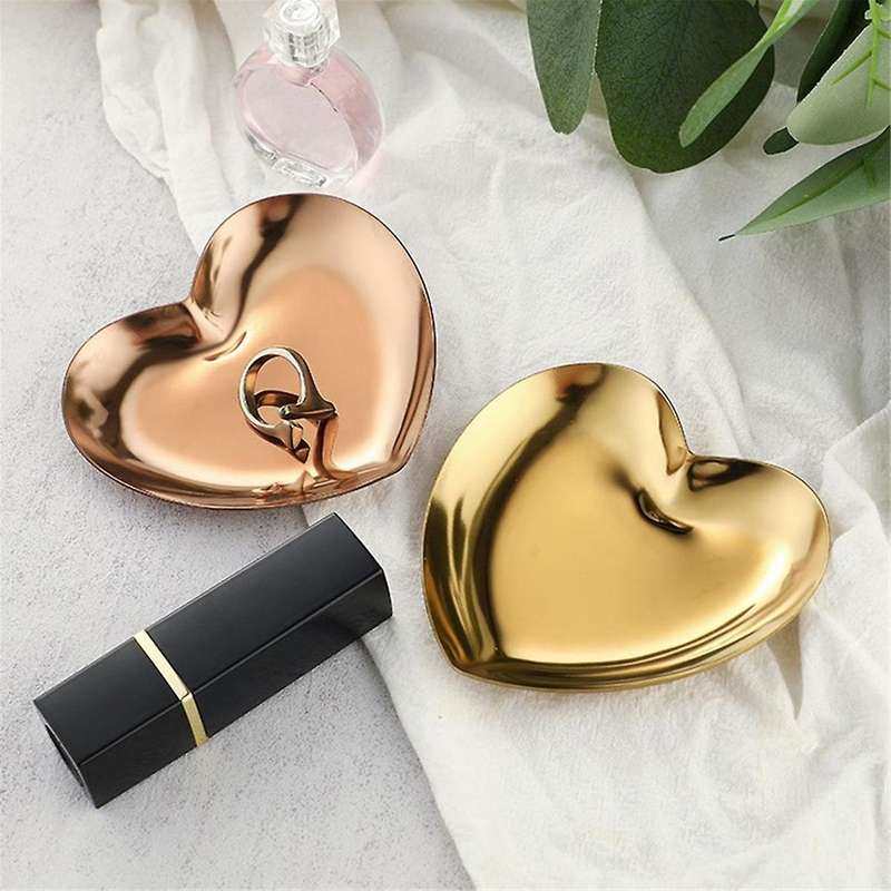 Colorful Stainless Steel Storage Mirror Tray Heart Shape Fruit Plate Small Items Jewelry Display Tra