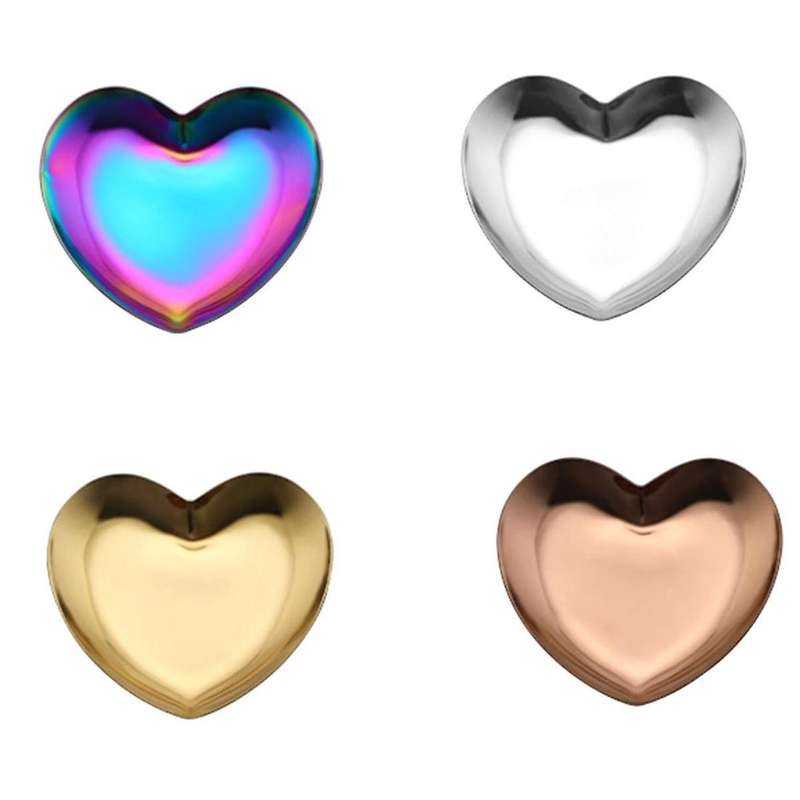 Colorful Stainless Steel Storage Mirror Tray Heart Shape Fruit Plate Small Items Jewelry Display Tra
