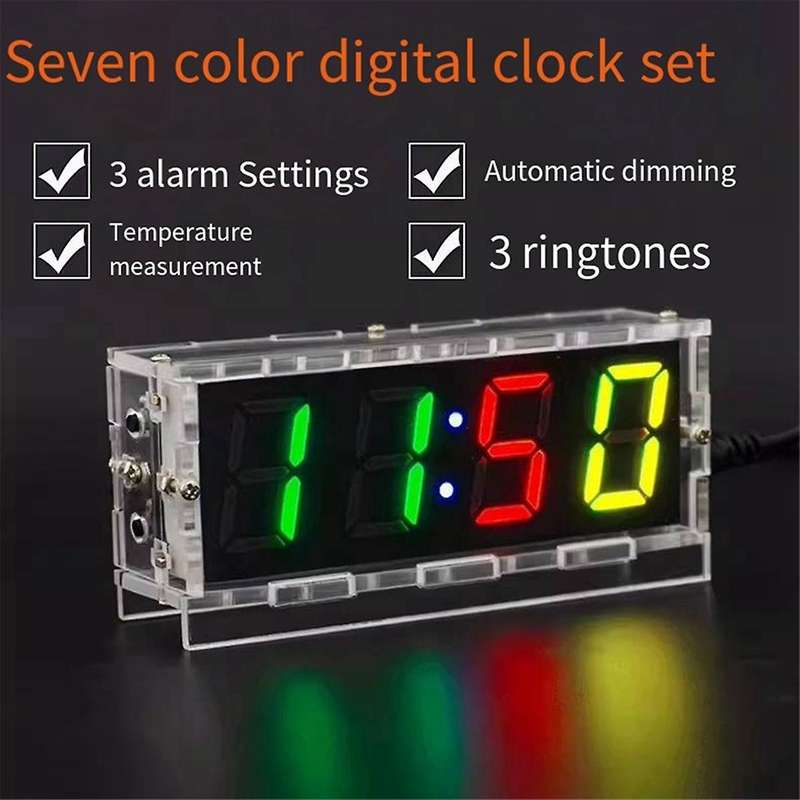 Colorful Digital Clock Kit Colorful RGB Digital Alarm Clock Microcontroller Circuit Board Welding DI