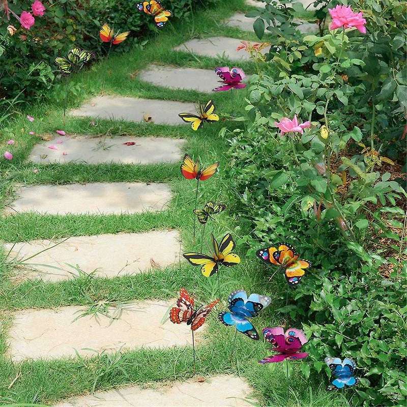 Colorful Butterflies, Outdoor Decoration. Yard Plants Lawn Flower Pot Butterfly Decoration