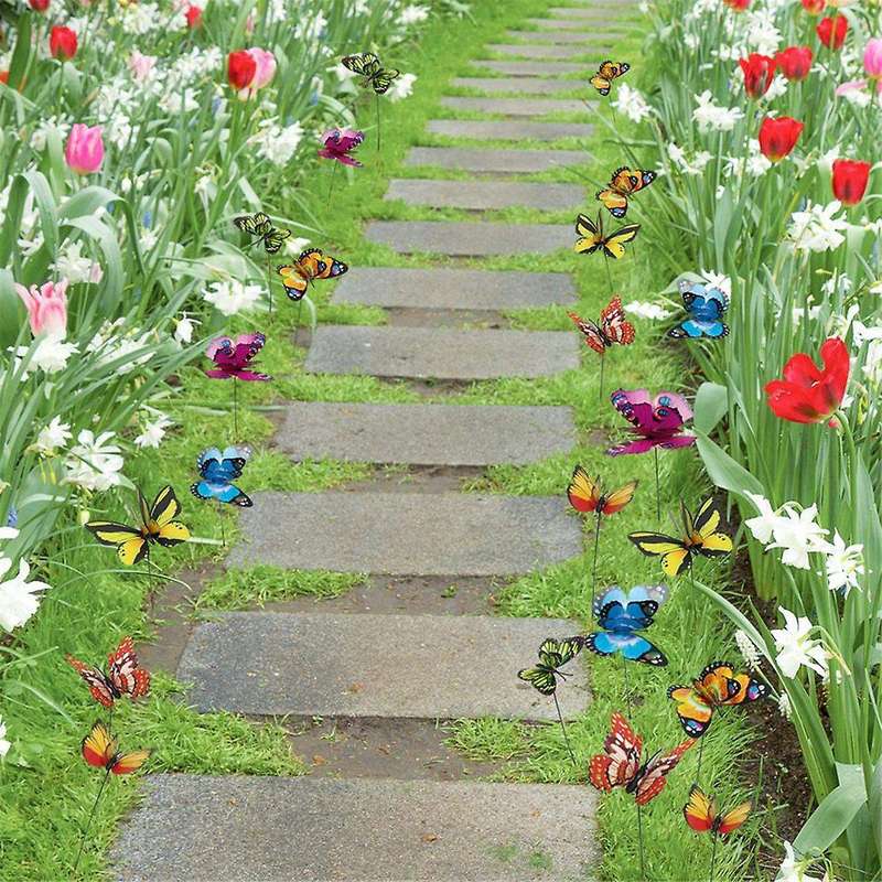 Colorful Butterflies, Outdoor Decoration. Yard Plants Lawn Flower Pot Butterfly Decoration