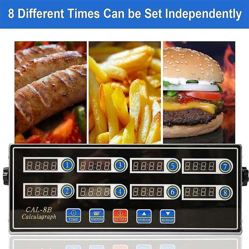 Commercial 8 Channels Digital Kitchen Timer, Stainless Steel Calculagraph Timer with Alarm , Clock R