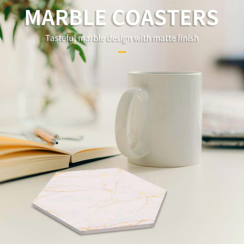 Compatible Drinks Absorbent with Holder Marble Design Ceramic Coaster Set