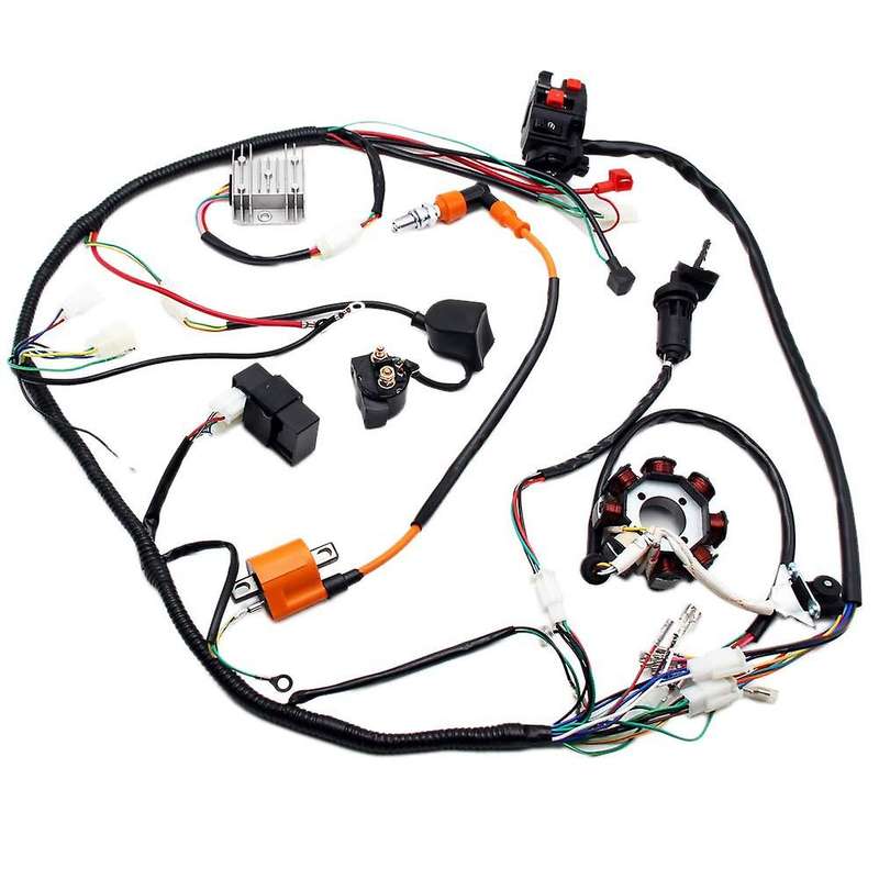 Complete Electrics Wiring Harness Stator Coil CDI Solenoid Relay Spark Plug for 4 Stroke ATV 50Cc 70