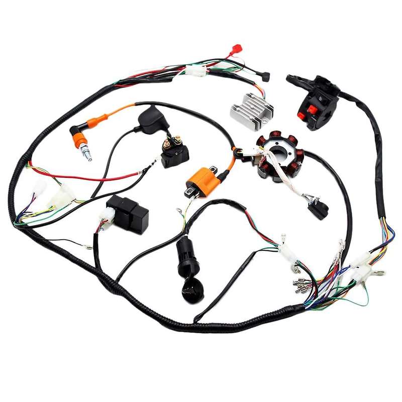 Complete Electrics Wiring Harness Stator Coil CDI Solenoid Relay Spark Plug for 4 Stroke ATV 50Cc 70
