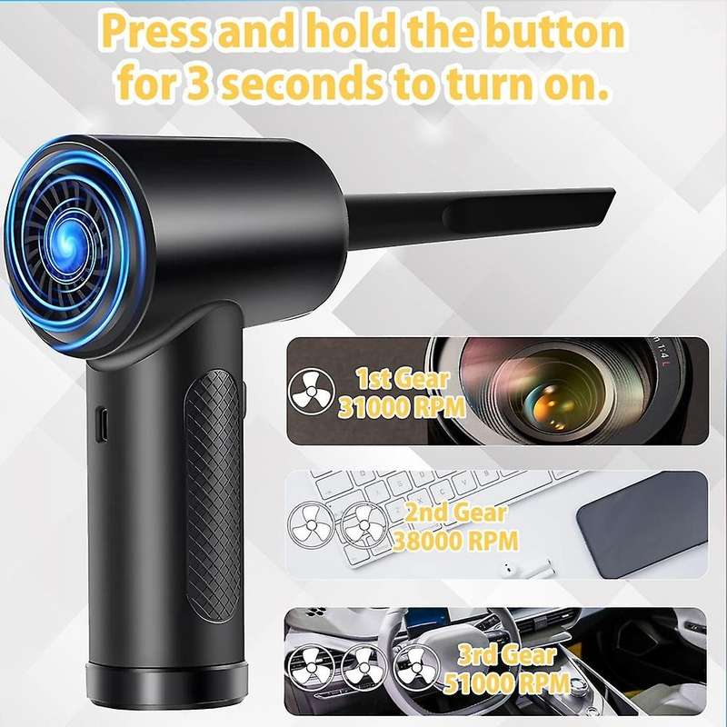 Compressed Air Duster,electric Air Duster and Vacuum 2 In 1, 3 Speeds 51000 Rpm Cordless Air Blower