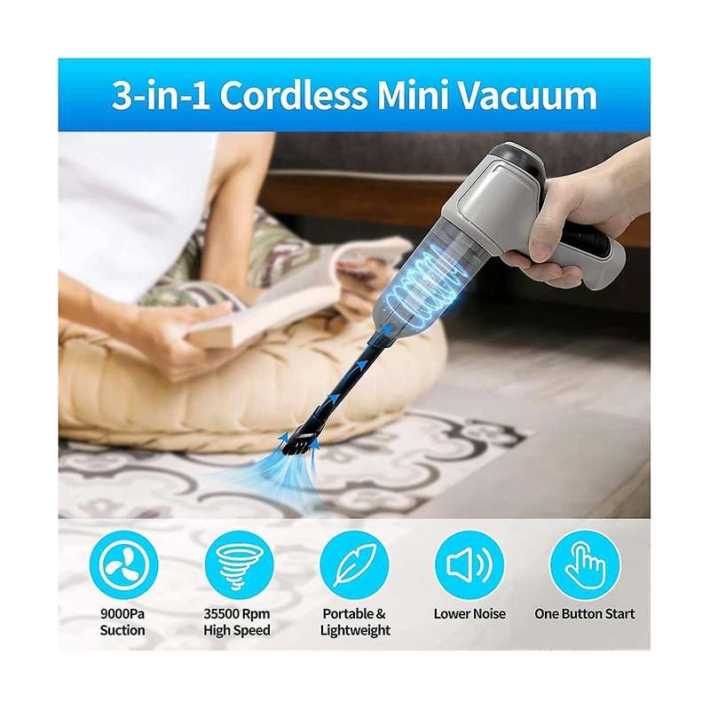 Compressed Air Duster, Keyboard Cleaner, 3-In-1 Mini Vacuum, Reusable Rechargeable Cordless Dust Bl