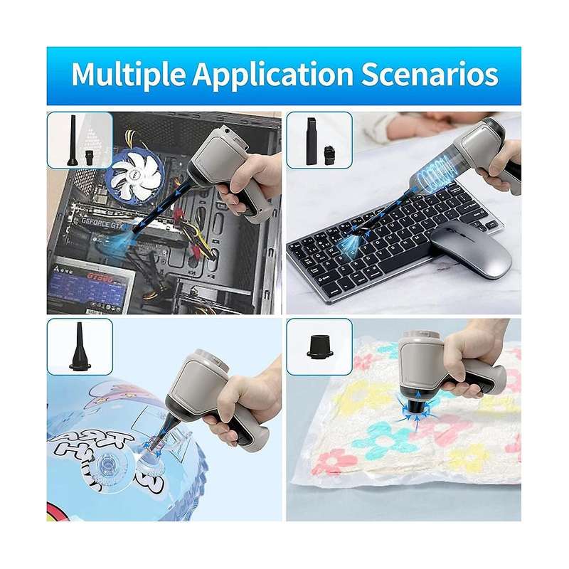 Compressed Air Duster, Keyboard Cleaner, 3-In-1 Mini Vacuum, Reusable Rechargeable Cordless Dust Bl