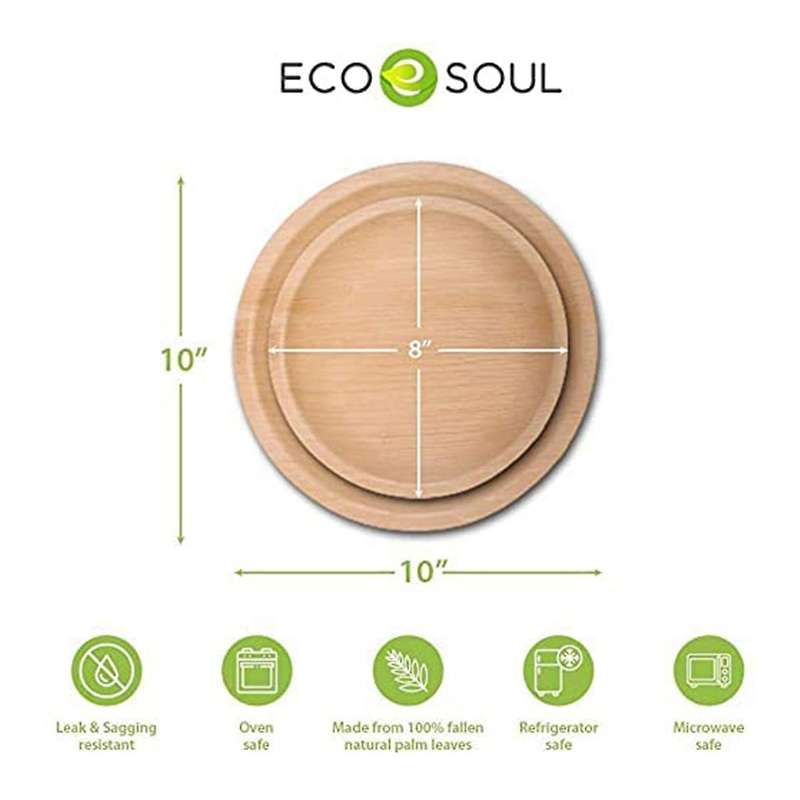Compostable, Biodegradable, Disposable Palm Leaf Plates Sturdy, & Safe (20, 8 Inch Round Plates)