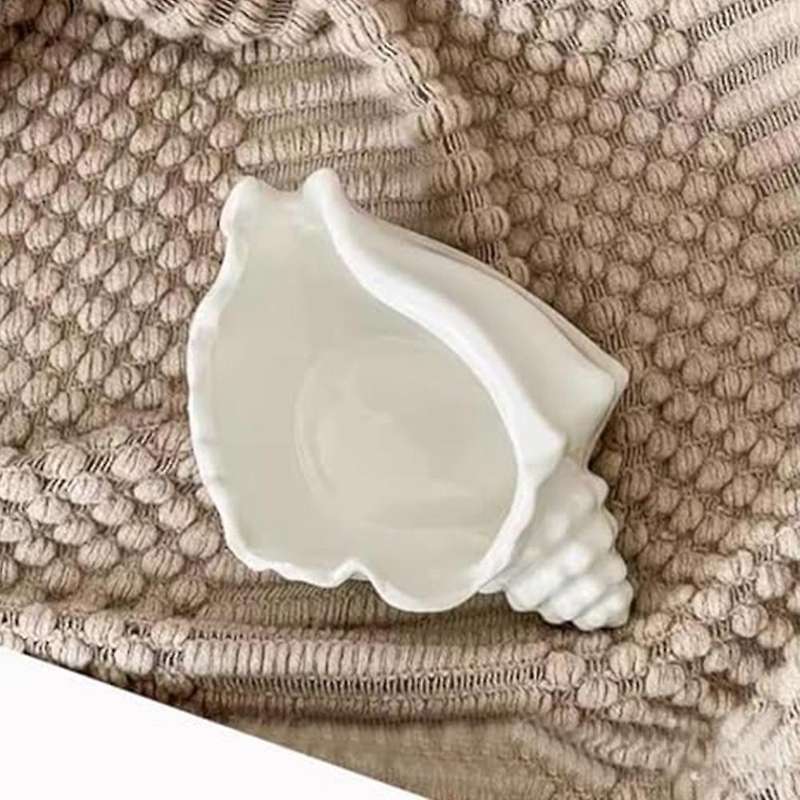 Conch Shell Tea Light Candle Holder, Shell Jewelry Dish, Ocean Beach Theme Ceramic White Shell Jewel