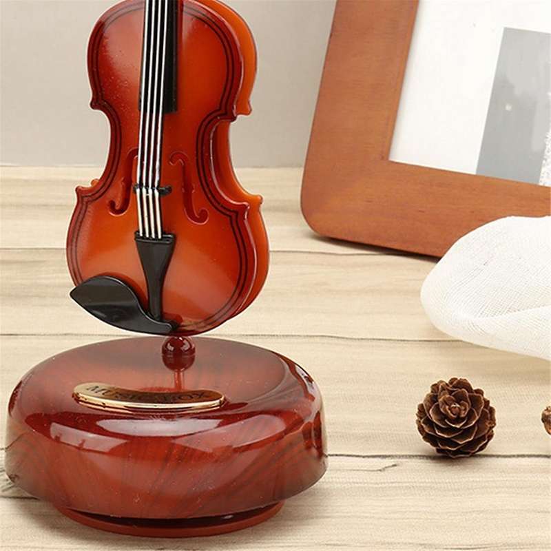 Violin Music Box,mini Vintage Musical Box with Rotating Base, Classical Replica Instrument Crafts Mo