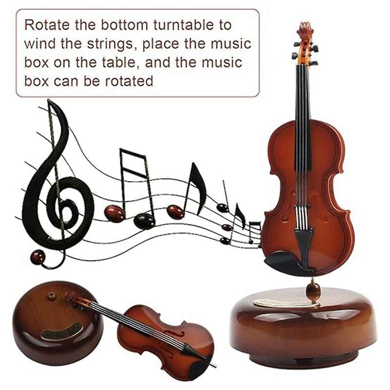 Violin Music Box,mini Vintage Musical Box with Rotating Base, Classical Replica Instrument Crafts Mo