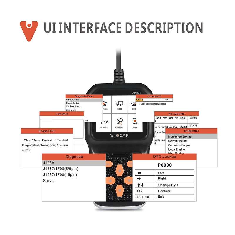 VP102 Universal Car & Truck Code Reader 2 In1 Diagnostic Tool Obd Scan Multi-Systems for Heavy Duty