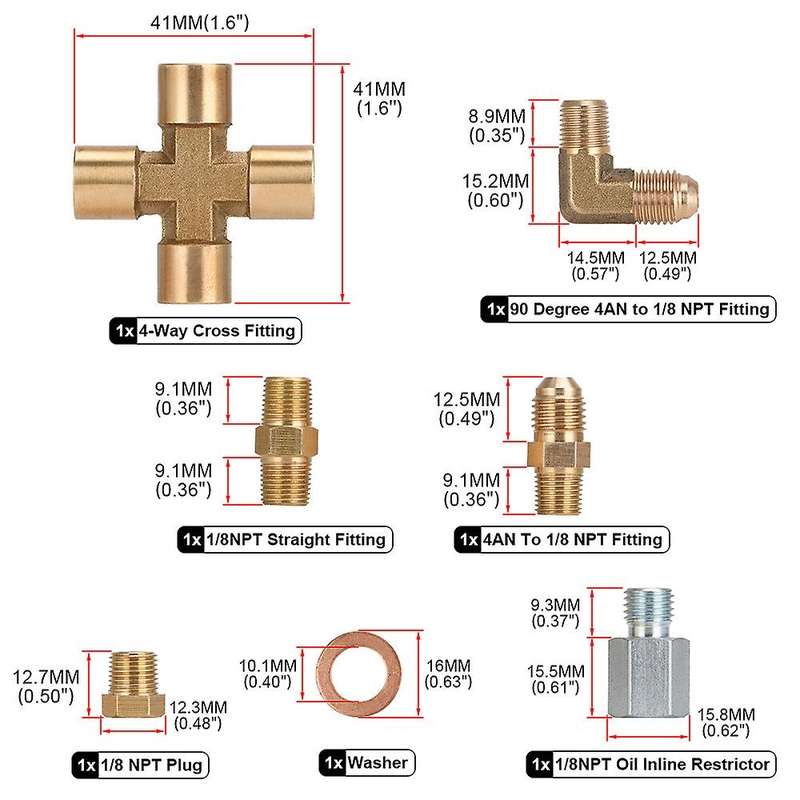 VR - 1/8 NPT 4AN Turbo Oil Feed Line Oil Drain Line Kit for T3 T4 T3/T4 T04E T70 T66 T67 Gt35 Gt45 V