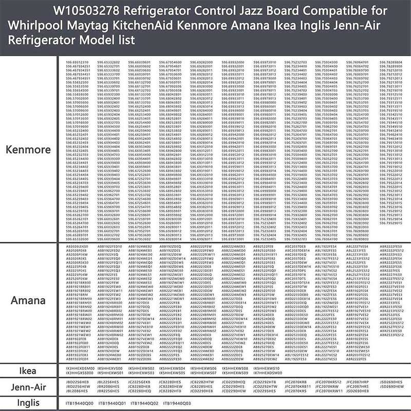 W10503278 Refrigerator Control JAZZ Board for , WPW10503278 12784415, W10503278, AP6022400,12002339