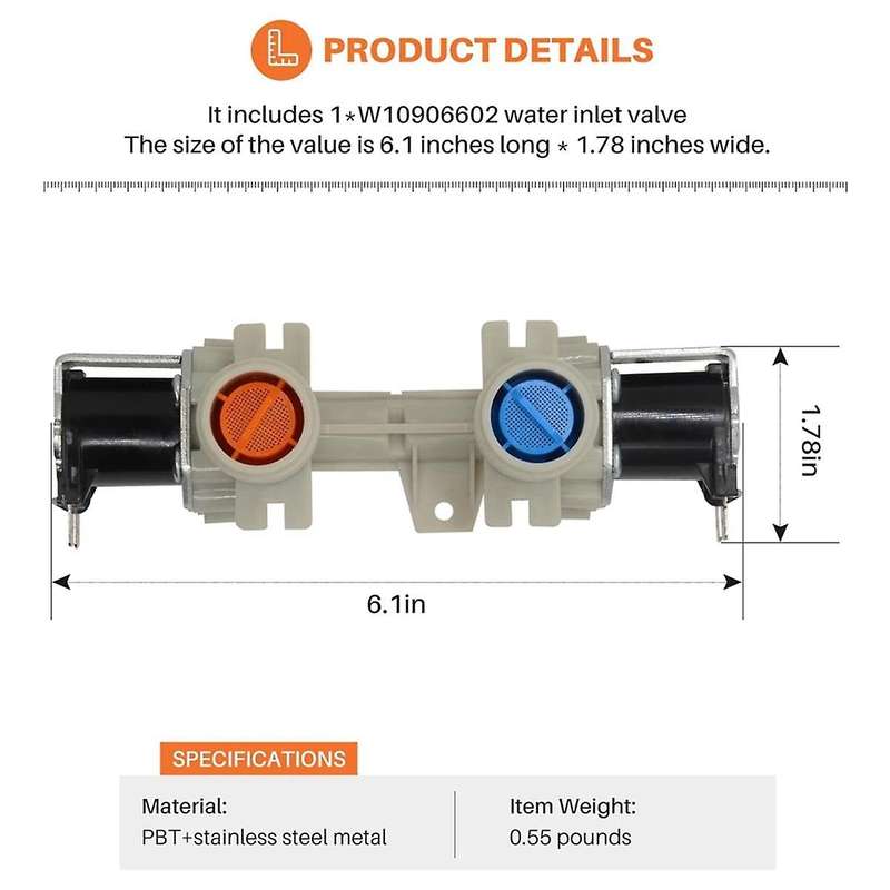 W10906602 Washer/Dryer Water Inlet Valve for Washer Replace W10869511 W11176412 4460930 AP6036153