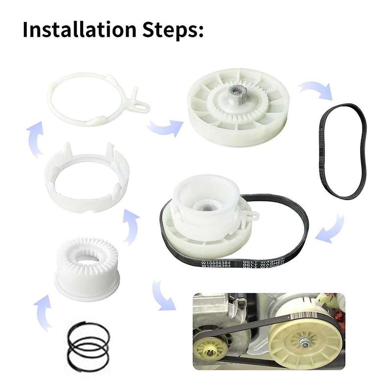 W10721967 Washer Pulley Clutch Kit, W10006384 Washer Drive Belt Replacement Kit Compatible for