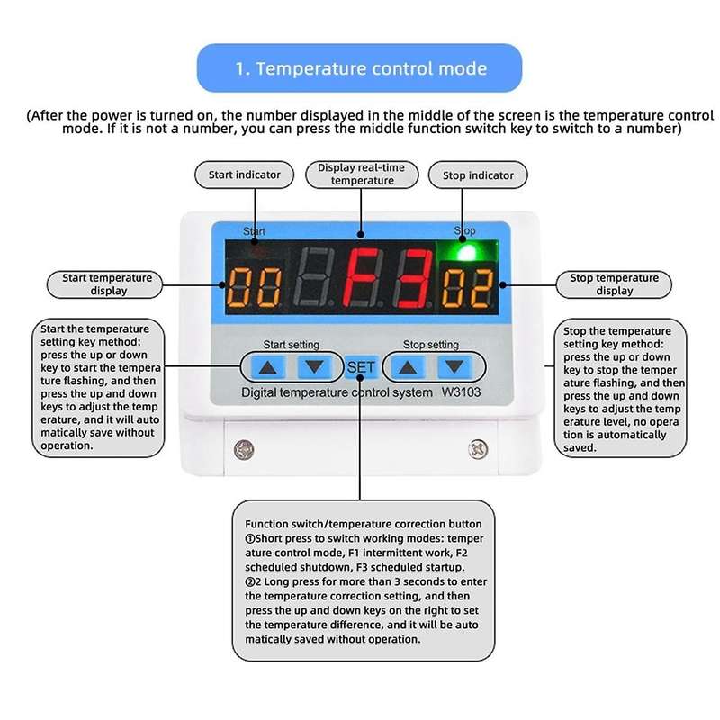 W3103 AC 220V Max Digital Thermostat 30A Temperature Controller Switch Wall Hanging DC 12V 24V Therm