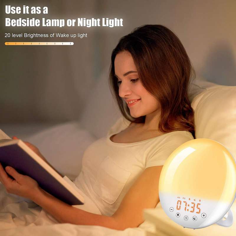 Wake Up Light Alarm Clock Snooze Nature Night Lamp Sunrise Colorful Light with FM Radio LED Digital