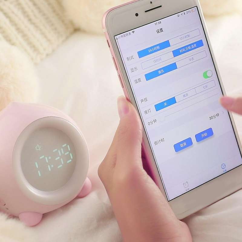 Wake Up Light Kids Smart Alarm Clock Bluetooth Function 7 Colors Changing Bedroom Pink Led Digital D