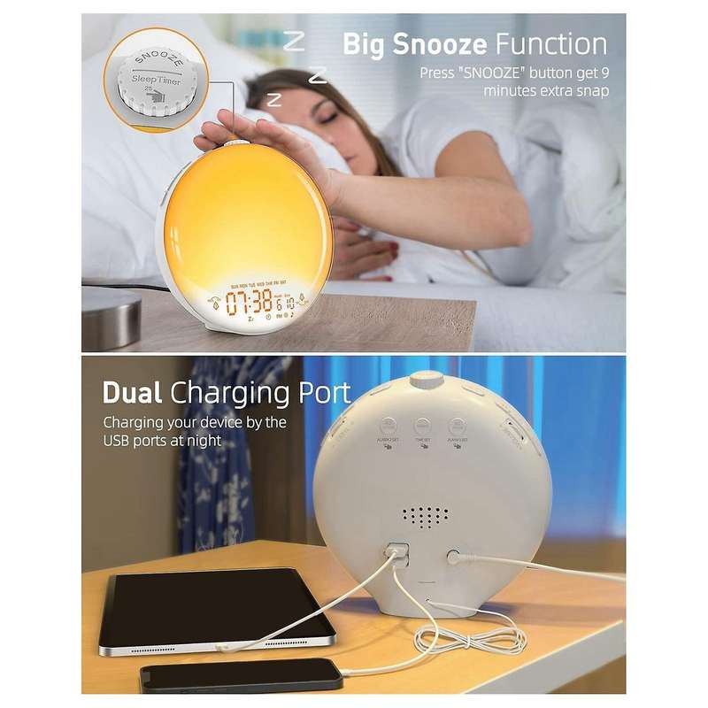 Wake Up Light, Sunrise/Sunset Lamp Simulator 6 Color 4 Effect Lights 20 Brightness Levels 7 FM Radio