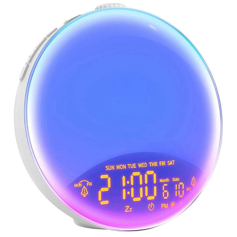 Wake Up Light, Sunrise/Sunset Lamp Simulator 6 Color 4 Effect Lights 20 Brightness Levels 7 FM Radio