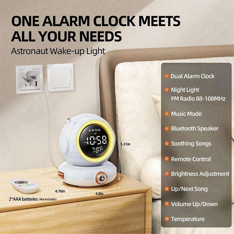 Wake Up Light Bluetooth Speaker Mini Fm Radio Colorful Astronaut Night Lamp