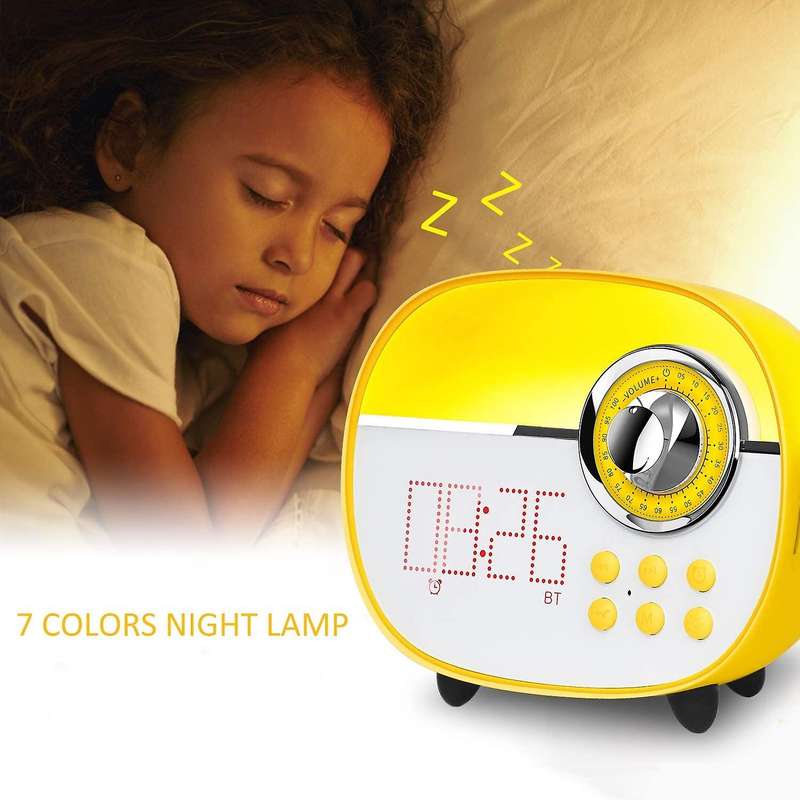 Wake Up Light, Colorful Night Lamp ,Led Alarm Clock with Bluetooth and FM Radio, for Girls, Baby, Ki