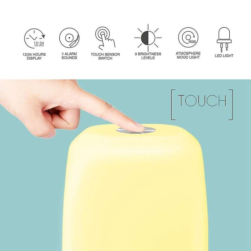 Wake Up Light Alarm Clock Digital Led Clock Press Control Dimmable Bedside Lamp Colorful Mode Night
