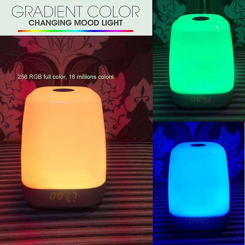 Wake Up Light Alarm Clock Digital Led Clock Press Control Dimmable Bedside Lamp Colorful Mode Night