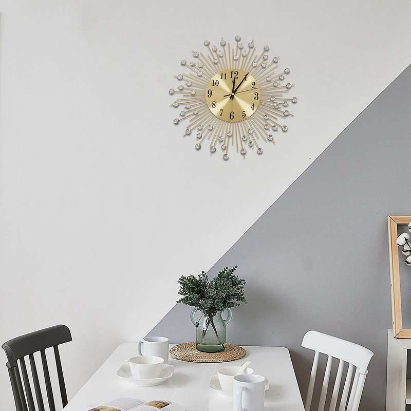Wall Clock Diamonds Decorative Round Clock Metal Living Quiet Quartz Clocks Modern Minimalist Clock