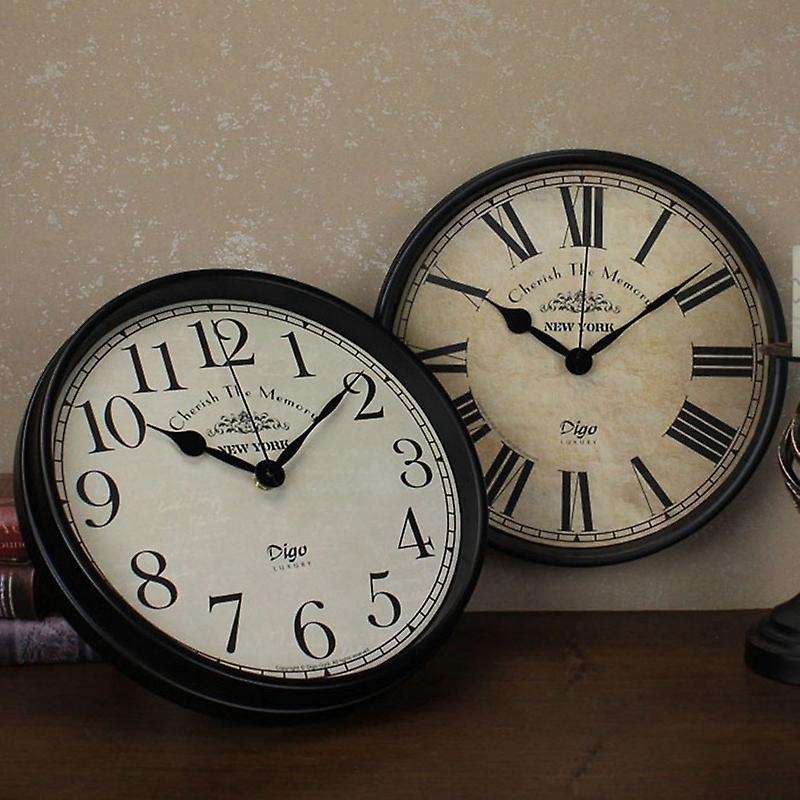Wall Clock 12 Inch Metal Silent Non-Ticking Battery European Retro Digital Clocks Decor Table Dial f