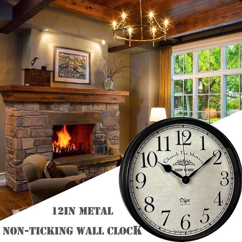 Wall Clock 12 Inch Metal Silent Non-Ticking Battery European Retro Digital Clocks Decor Table Dial f