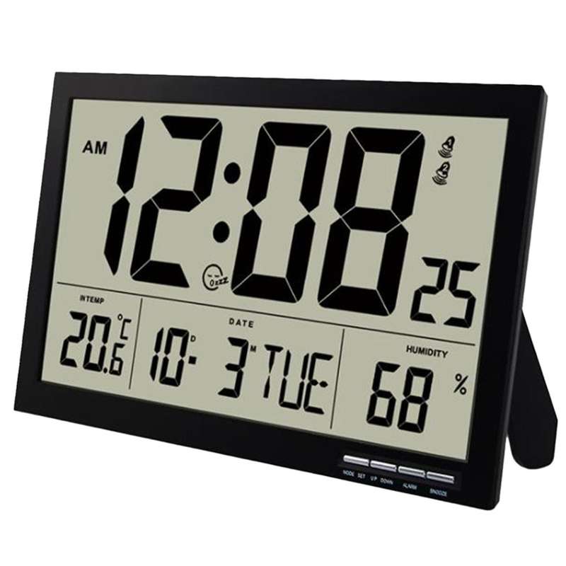 Wall Clock Digital, with Temperature and Humidity, Day of the Week Radio Clock, Easy to Read, Temper