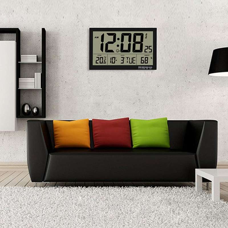 Wall Clock Digital, with Temperature and Humidity, Day of the Week Radio Clock, Easy to Read, Temper