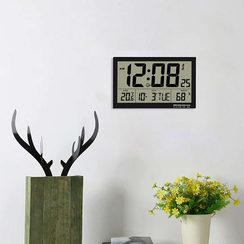 Wall Clock Digital, with Temperature and Humidity, Day of the Week Radio Clock, Easy to Read, Temper