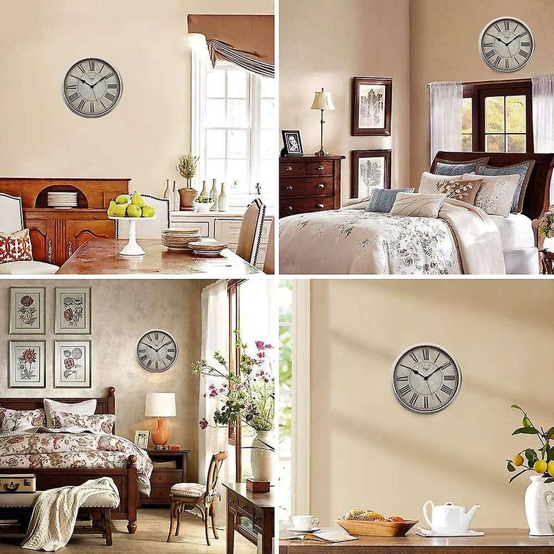 Wall Clock Metal Silent Non-Ticking Battery Quartz Retro Digital Clocks 15 Inch Decor Table Dial for