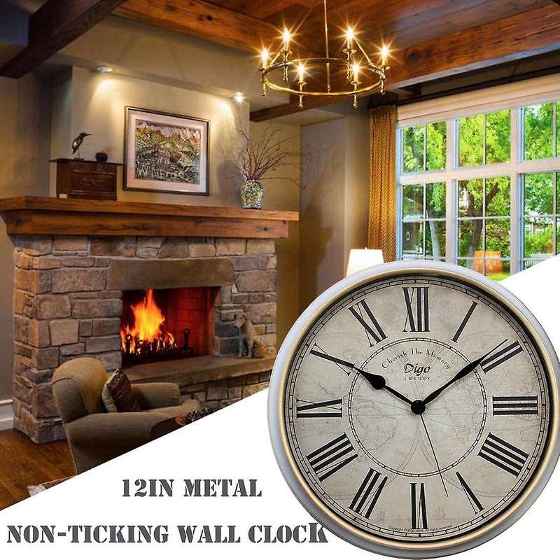 Wall Clock Metal Silent Non-Ticking Battery Quartz Retro Digital Clocks 15 Inch Decor Table Dial for