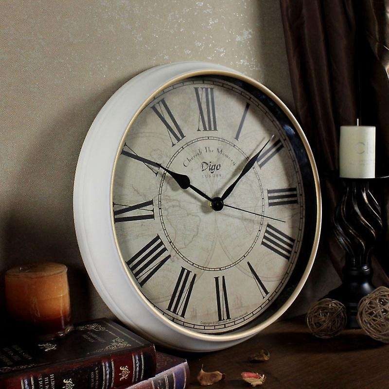 Wall Clock Metal Silent Non-Ticking Battery Quartz Retro Digital Clocks 15 Inch Decor Table Dial for