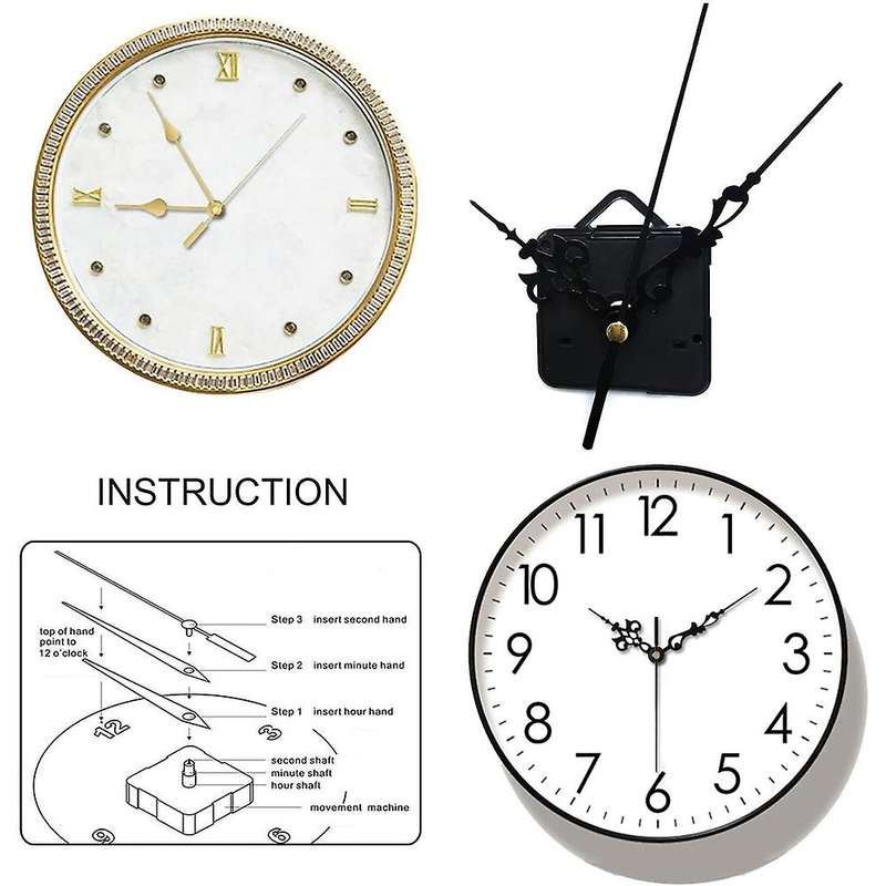 Wall Clock Mechanism with 4 Pairs Of Different Hands, Long and Short Shaft Silent Clock Movement, F