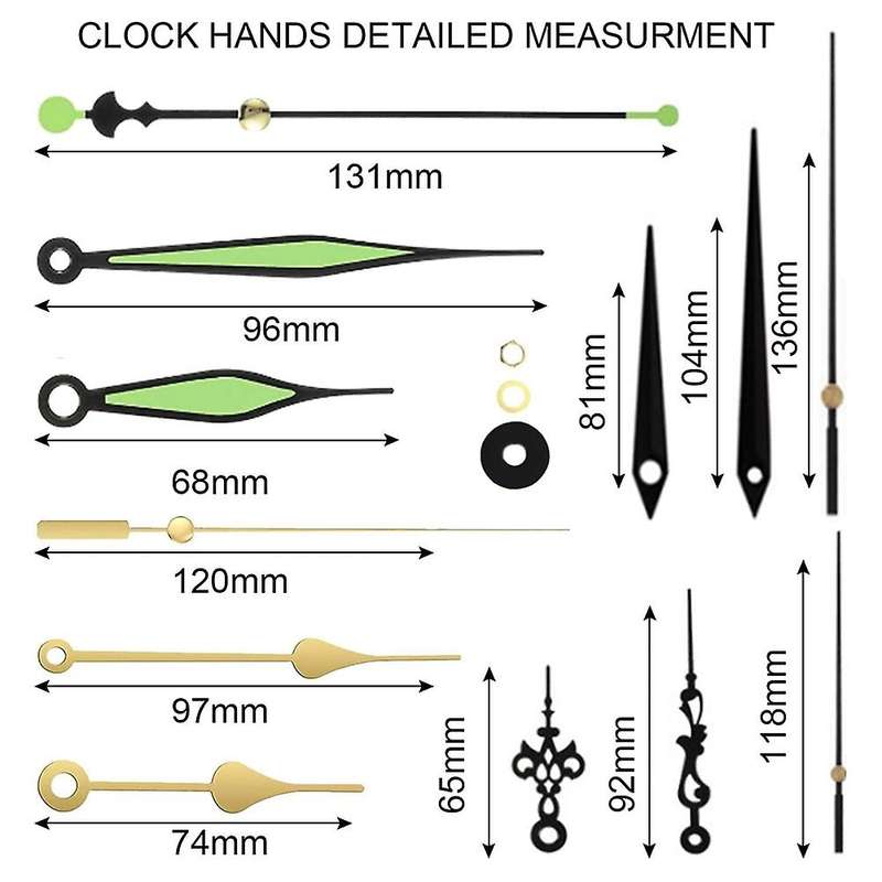 Wall Clock Mechanism with 4 Pairs Of Different Hands, Long and Short Shaft Silent Clock Movement, F