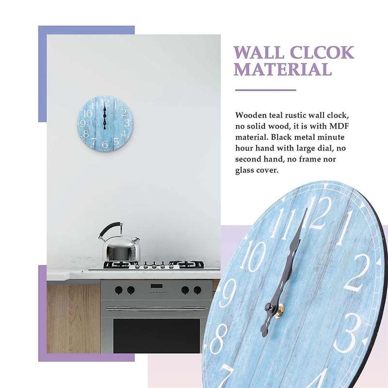 Wall Clock,10 Inch Teal Silent Non-ticking Kitchen Clock Decor, Country Retro Decorative Wall Clock