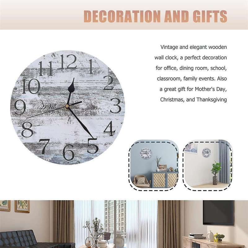 Wall Clock, Rustic Clock Decor,retro Wall Clocks Bathroom Bedrooms Living Room (10 Inch)
